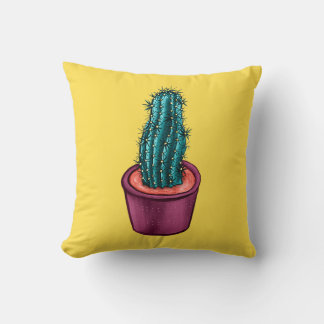 Coussin Drôle Cactus Pot Jaune Bizarre Trippé Psychédéliqu