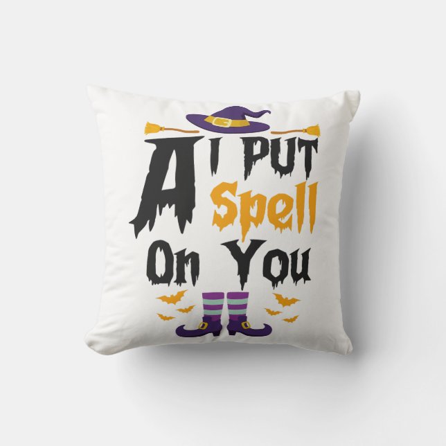 Coussin Drôle cadeau d'Halloween Éffrayant Je mets un sort (Recto)