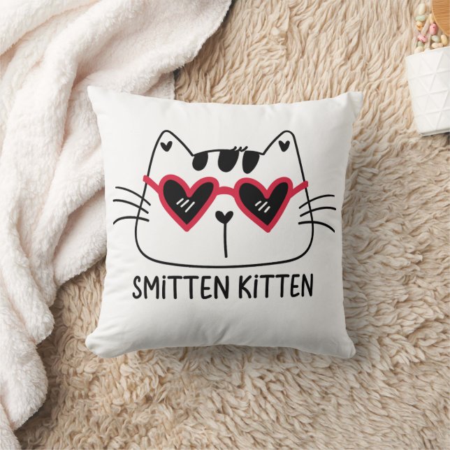 Coussin Drôle chat mignon Valentine coeur rouge lunettes d (Couverture)