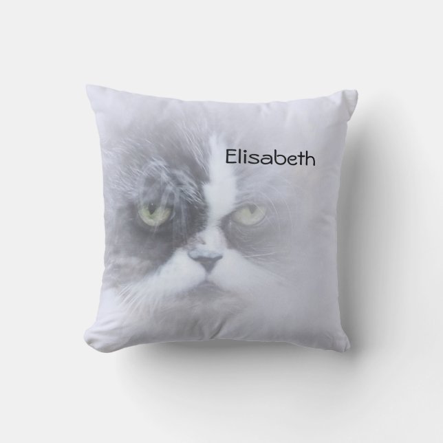 Coussin drôle chat perse avec de grands yeux lancer l'orei (Recto)