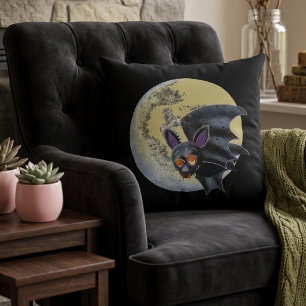 Coussin Drôle Chauve-souris Pleine Lune Halloween Ivre