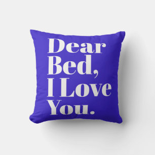 Coussin Drôle Cher lit, I Love You Cobalt Bleu et Blanc