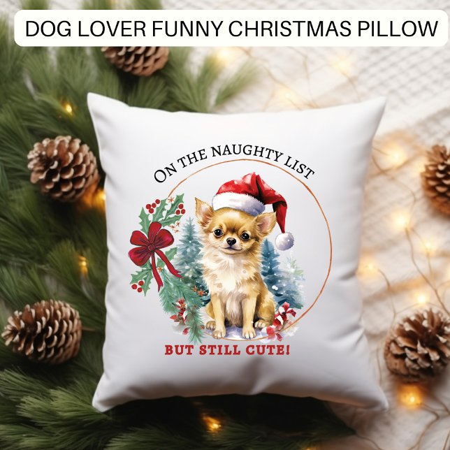 Coussin Drôle Chien Naughty Liste Noël (Créateur téléchargé)