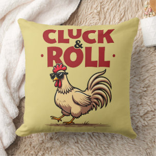 Coussin Drôle "Cluck & Roll" Cool Rooster Conception de de