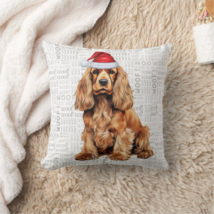 Coussin Drôle Cocker Spaniel Chien Aquarelle Noël