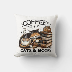 Coussin Drôle Cute Coffee Cats Livres Lover Idea Cadeau Fe