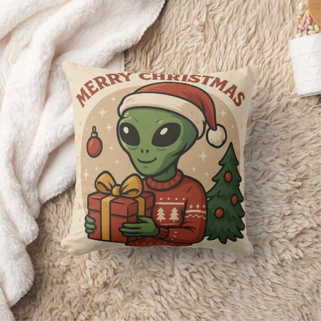 Coussin Drôle d'Alien Joyeux Noël (Couverture)