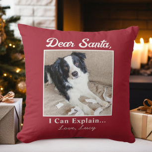 Coussin Drôle de chat de Noël Photo Dear Santa