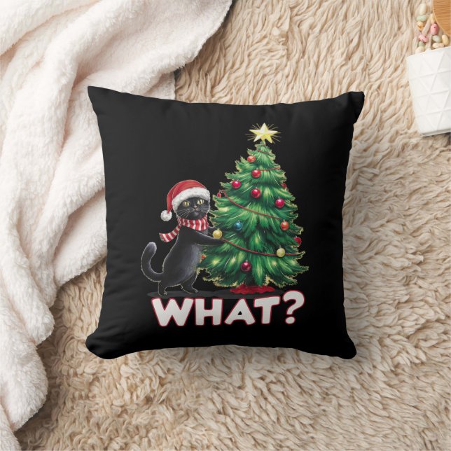 Coussin Drôle de chat noir Quel arbre de Noël de Xmas (Couverture)