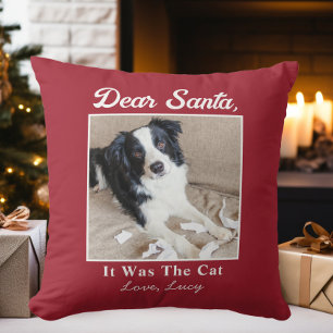 Coussin Drôle de chien de Noël photo cher Père Noël