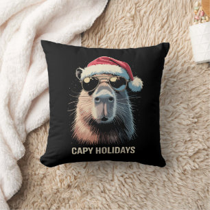 Coussin Drôle de Noël Capy Vacances Xmas Capybara