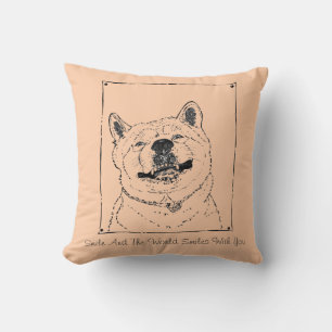 Coussin drôle de photo de chien d'akita souriant avec un s