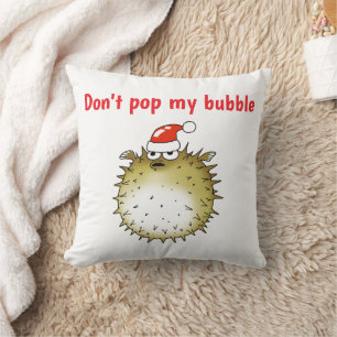 Coussin Drôle de poisson-globe de Noël N'éclatez pas ma bu