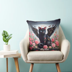 Coussin Drôle démon noir et chat ange