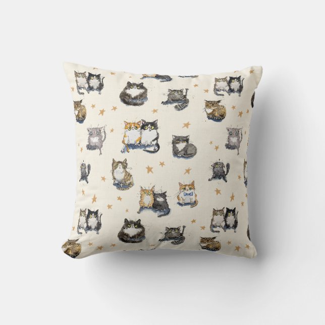 Coussin Drôle dessin animé Chats & étoiles sur crème, modè (Recto)