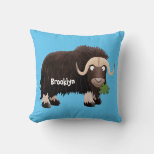 Coussin Drôle dessin animé de boeuf musqué