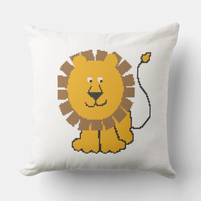Coussin Drôle dessin animé de point de croix Lion (Recto)