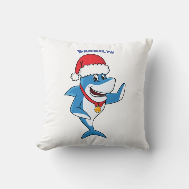 Coussin Drôle dessin animé de requin de Noël (Recto)