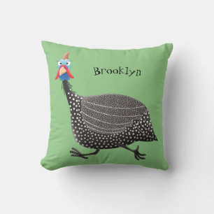 Coussin Drôle dessin animé d'oiseau de Guineafowl