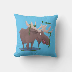 Coussin Drôle dessin animé d'orignal heureux