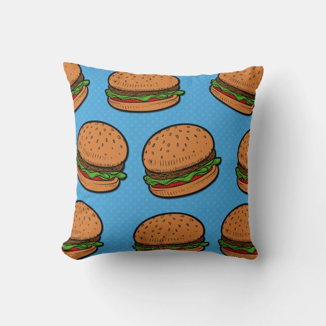 Coussin drôle d'hamburgers partout (Recto)