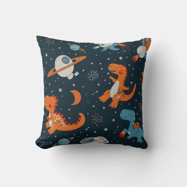 Coussin Drôle Dino Dans L'Espace (Recto)