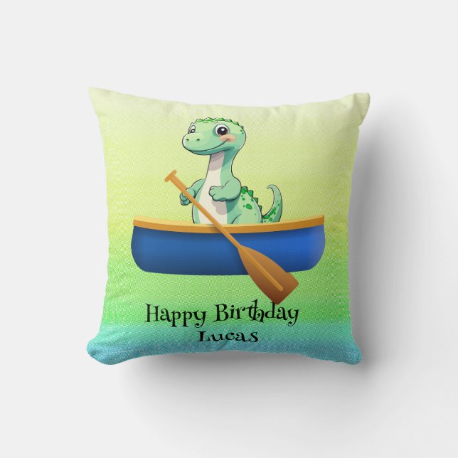 Coussin Drôle dinosaure Kayak voile fête d'anniversaire (Recto)