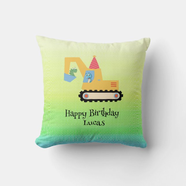Coussin Drôle dinosaure tracteur fête d'anniversaire do-it (Recto)
