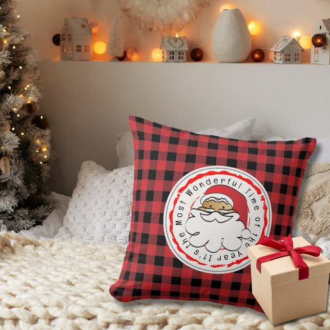 Coussin Drôle ethnique Père Noël Cartoon rouge noir Buffal (Créateur téléchargé)