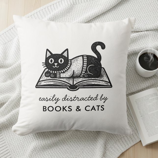 Coussin Drôle facilement distrait par les livres et les ch (Créateur téléchargé)