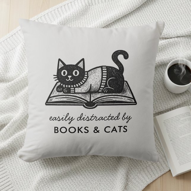 Coussin Drôle facilement distrait par les livres et les ch (Créateur téléchargé)
