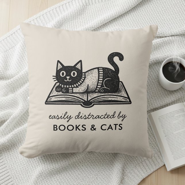 Coussin Drôle facilement distrait par les livres et les ch (Créateur téléchargé)