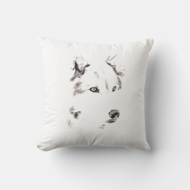 Coussin Drôle Gray Wolf tête croquis (Recto)