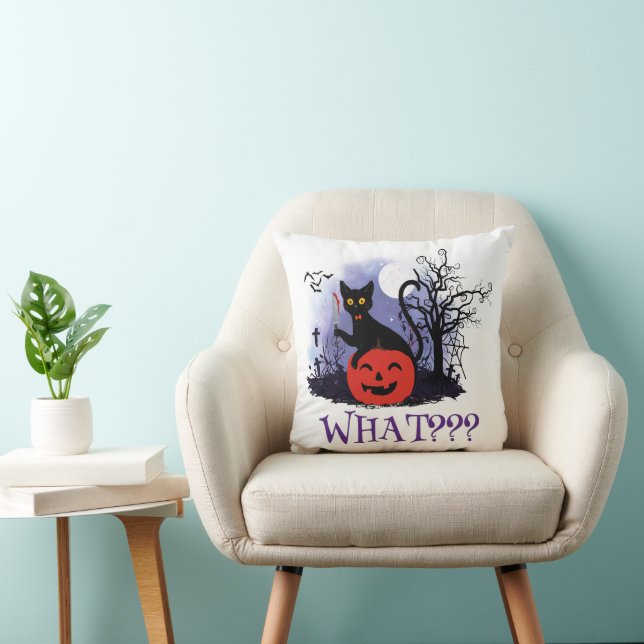 Coussin Drôle Halloween Bewitched Chat noir Quoi? (Chaise)