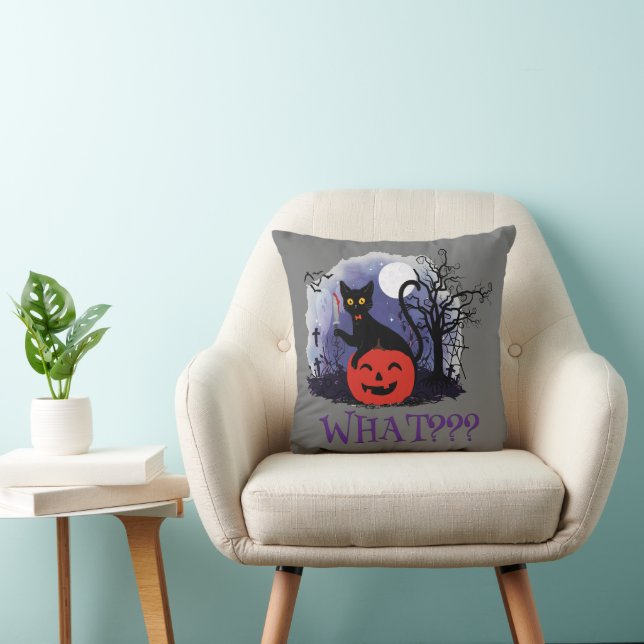 Coussin Drôle Halloween Bewitched Chat noir Quoi? (Chaise)