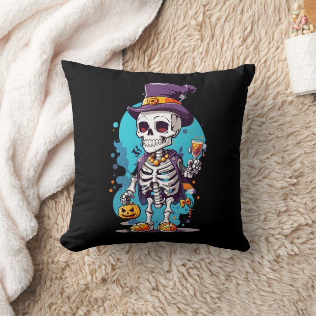 Coussin Drôle Halloween Squelette portant Top Hat (Couverture)