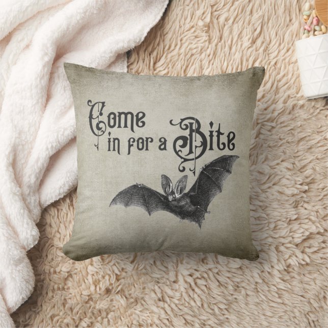 Coussin Drôle Halloween Vampire Bat Venez pour un Bite (Couverture)