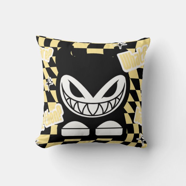 Coussin Drôle inspiré de Labubou Jaune  (Recto)