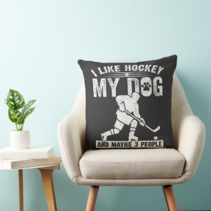 Coussin Drôle J'aime le hockey Mon chien et peut-être 3 pe