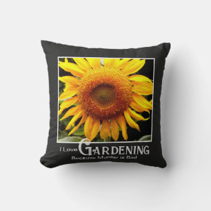 Coussin Drôle jardinage disant jaune soleil