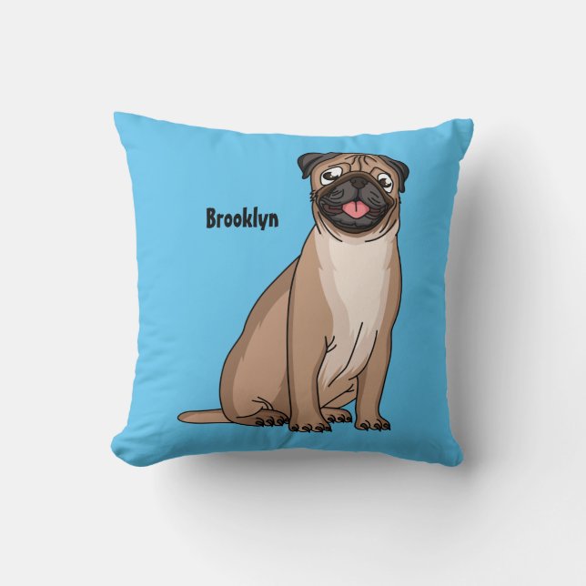 Coussin Drôle joyeux dessin animé de chien de carlin (Recto)