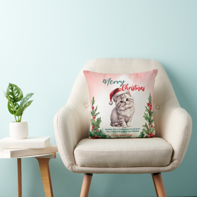 Coussin Drôle Joyeux Noël Wreath mignonne Chat chaton (Chaise)