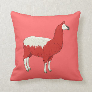 Coussin Drôle Llama Rouge