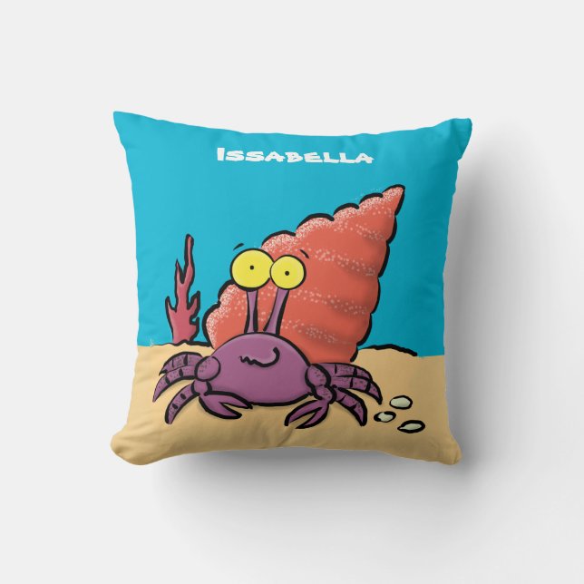 Coussin Drôle mignon caricature pourpre crabe ermite (Recto)