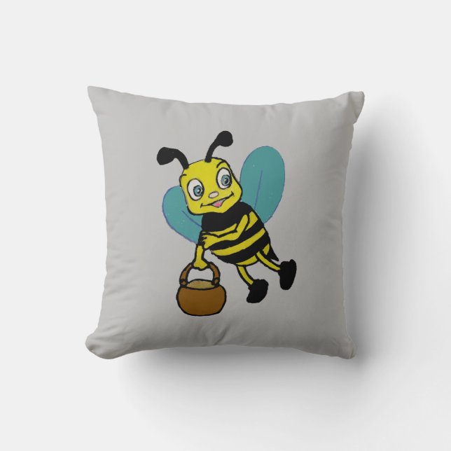 Coussin Drôle mignon et souriante aquarelle abeille (Recto)