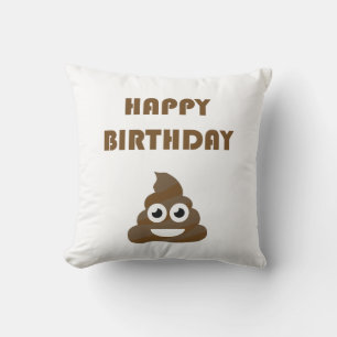 Coussin Drôle mignon Joyeux fête d'anniversaire Poop Emoji