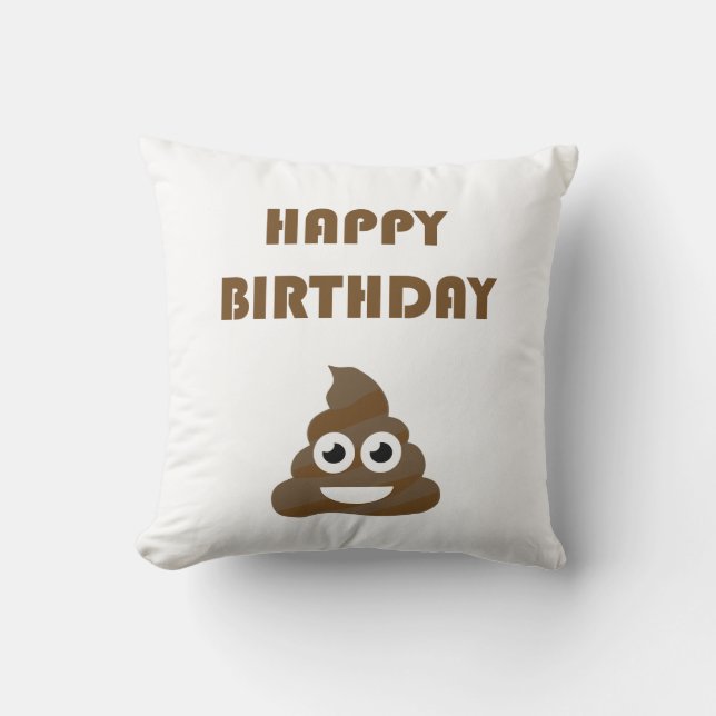 Coussin Drôle mignon Joyeux fête d'anniversaire Poop Emoji (Recto)