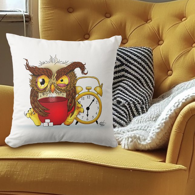 Coussin Drôle Morning Cranky Owl (Créateur téléchargé)