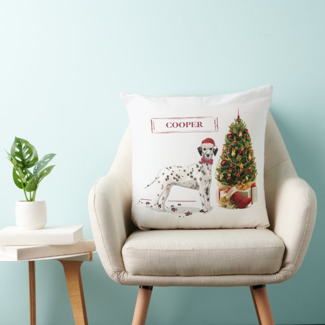 Coussin Drôle Noël Dalmation Chien et Arbre (Chaise)