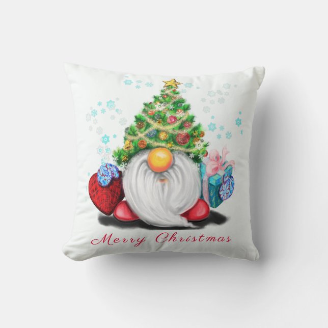 Coussin Drôle Noël Jeu d'Oreiller Gnome avec cadeaux (Recto)